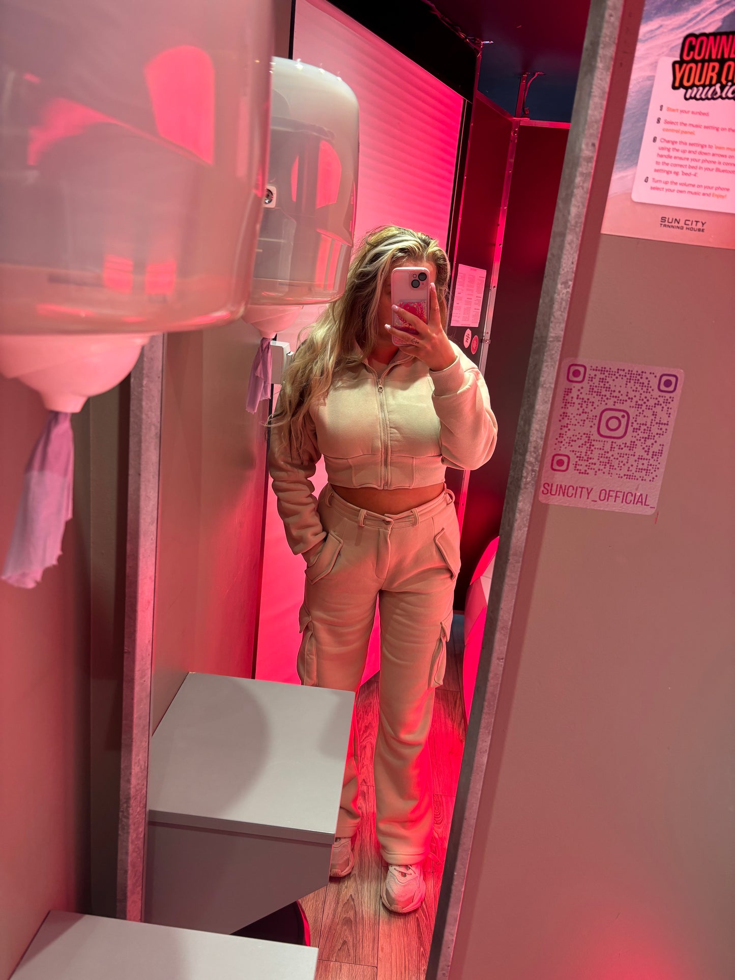 Cream long sleeve cargo tracksuit